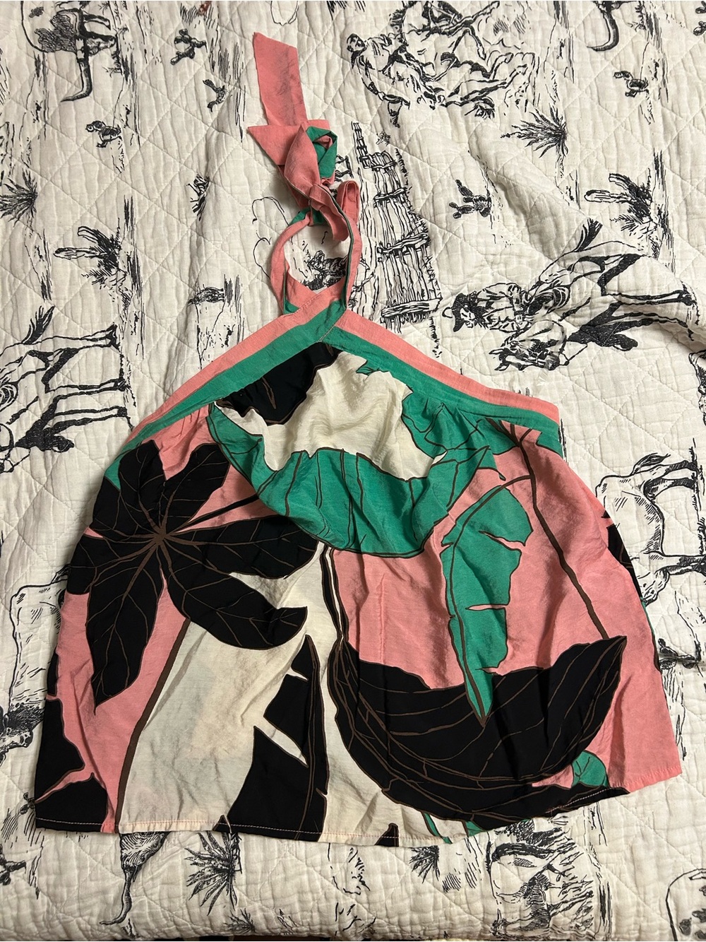 sofia by sofia vergara Green, Pink, Black, Cream Tropical Print Halter